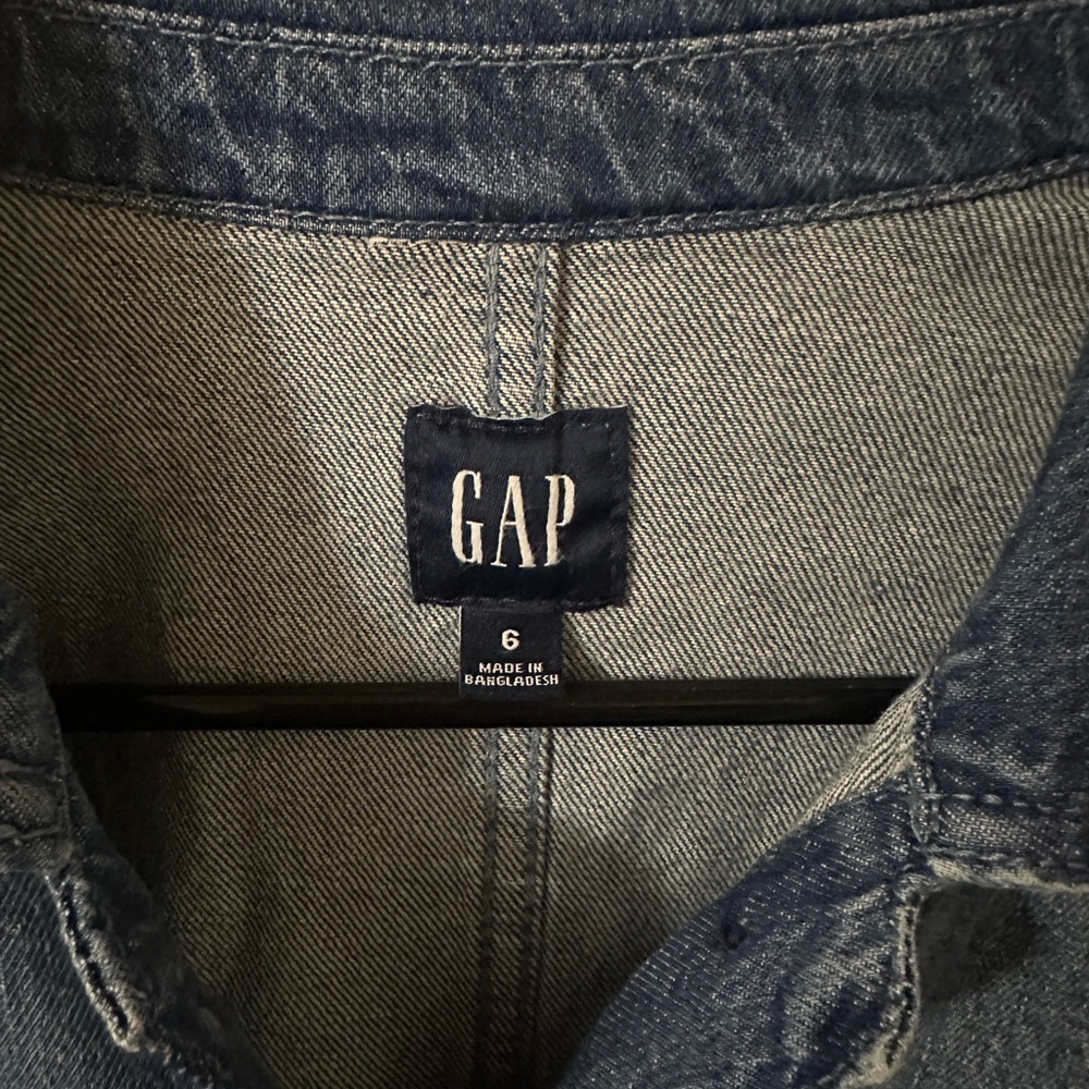 GAP Blue Denim Jumpsuit Button Down Front and Button Cinch at Waist - Picture 3 of 4